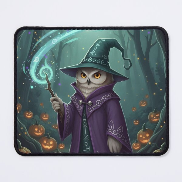 Item preview, Magical Owl Wizard in Haunted Forest | Halloween Fantasy Bird | Pumpkin Spell Art designed and sold by NatureNookTees.