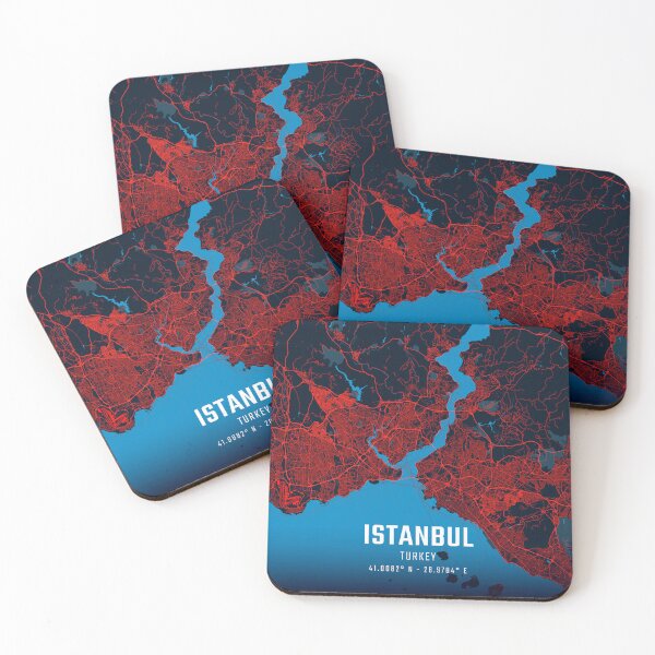 Item preview, Istanbul Red & Blue Minimalist Map designed and sold by HomeLivingCo.