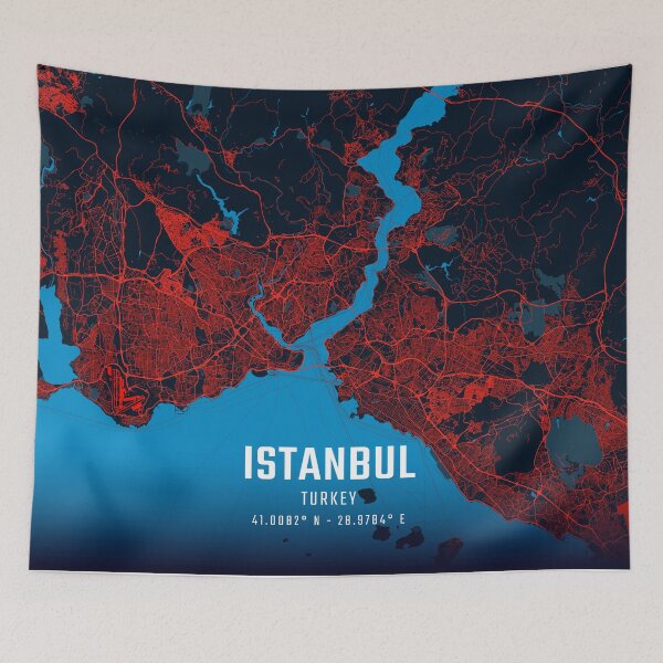 Item preview, Istanbul Red & Blue Minimalist Map designed and sold by HomeLivingCo.