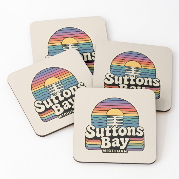 Item preview, Suttons Bay Michigan Retro Sunset Beach Emblem designed and sold by TheOldMittenIllustrated.