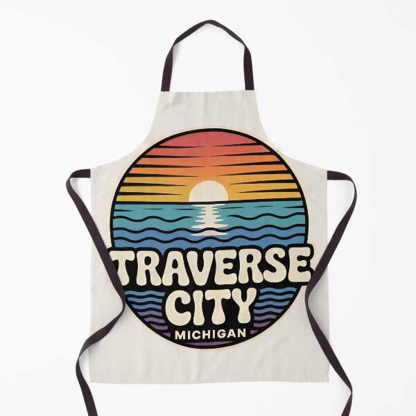 Item preview, Traverse City Michigan Retro Sunset Beach Emblem designed and sold by TheOldMittenIllustrated.