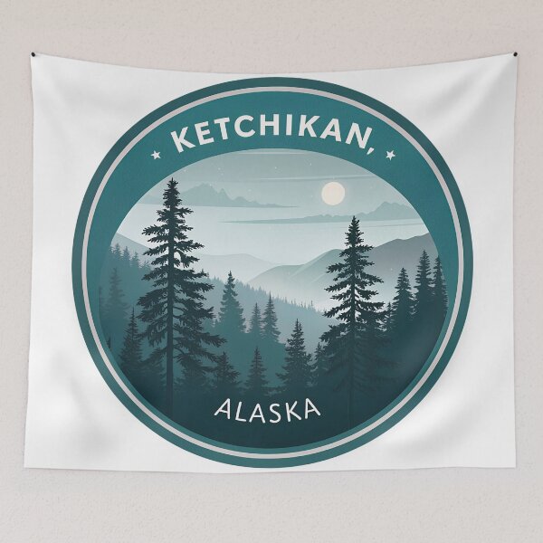 Item preview, Ketchikan Alaska Rainforest – Misty Forest Silhouette Nature Art designed and sold by VividOrganica.