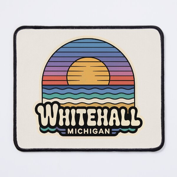 Item preview, Whitehall Michigan Retro Sunset Beach Emblem designed and sold by TheOldMittenIllustrated.