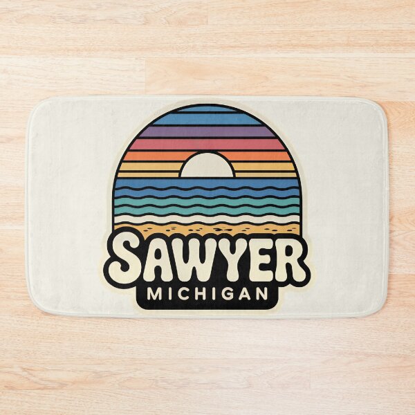 Item preview, Sawyer Michigan Retro Sunset Beach Emblem designed and sold by TheOldMittenIllustrated.
