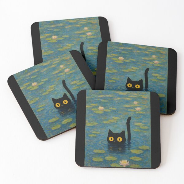 Item preview, Black Cat Among Water Lilies designed and sold by Zoologybestiary.