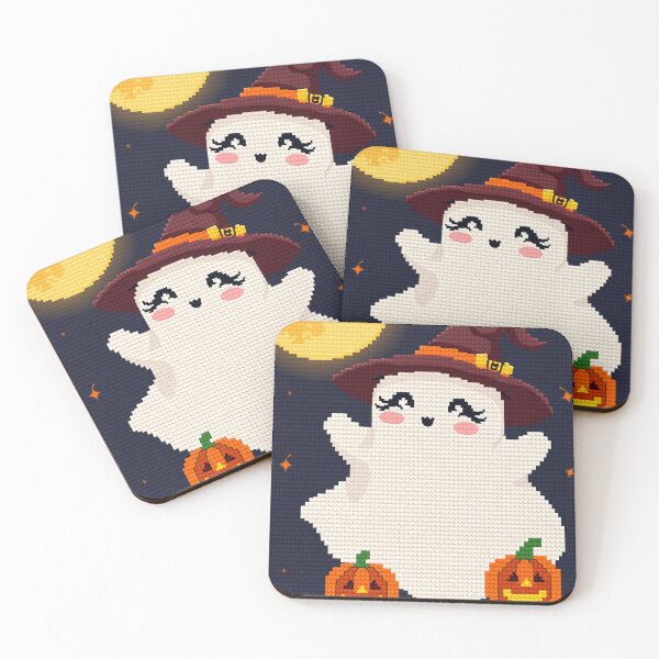Item preview, Cute Ghost Witch Cross Stitch Art – Halloween Pumpkin Embroidery Design designed and sold by MiraLumeStudio.