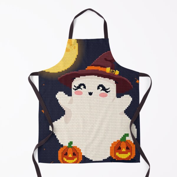 Item preview, Cute Ghost Witch Cross Stitch Art – Halloween Pumpkin Embroidery Design designed and sold by MiraLumeStudio.