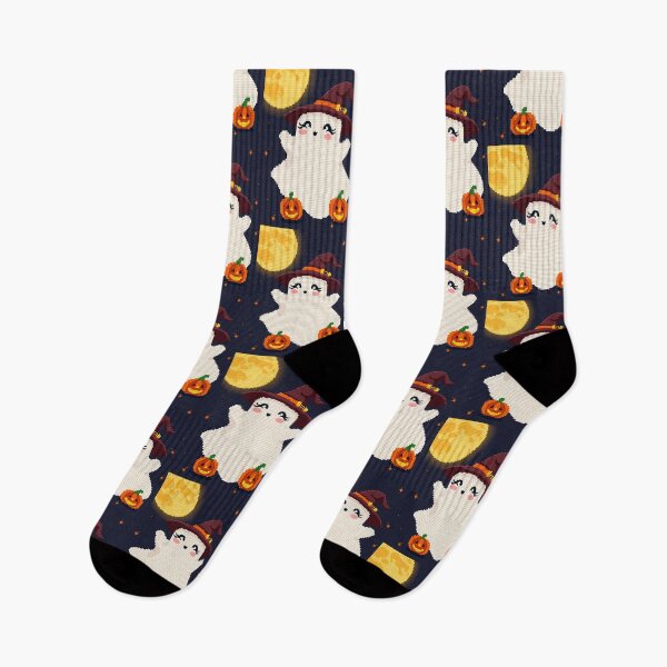 Item preview, Cute Ghost Witch Cross Stitch Art – Halloween Pumpkin Embroidery Design designed and sold by MiraLumeStudio.