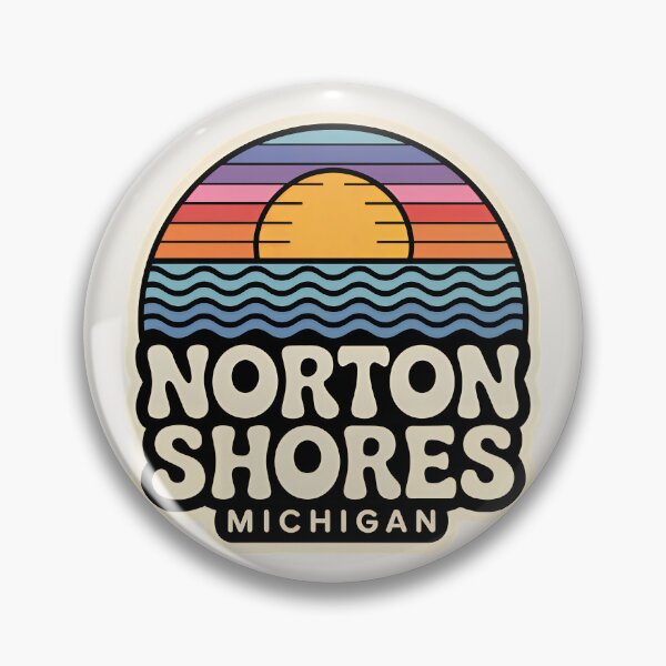Item preview, Norton Shores Michigan Retro Sunset Beach Emblem designed and sold by TheOldMittenIllustrated.