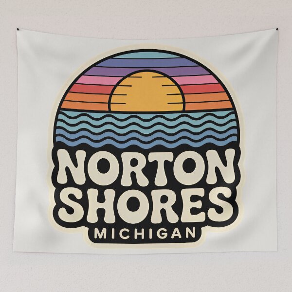 Item preview, Norton Shores Michigan Retro Sunset Beach Emblem designed and sold by TheOldMittenIllustrated.