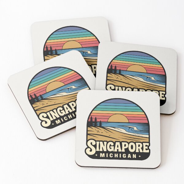Item preview, Singapore Michigan Retro Sunset Beach Emblem designed and sold by TheOldMittenIllustrated.
