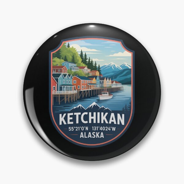 Item preview, Ketchikan Alaska Shield– Colorful Waterfront Travel Art with Coordinates designed and sold by VividOrganica.
