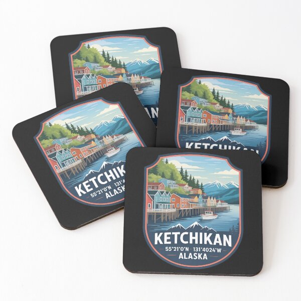 Item preview, Ketchikan Alaska Shield– Colorful Waterfront Travel Art with Coordinates designed and sold by VividOrganica.