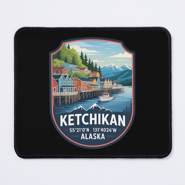 Item preview, Ketchikan Alaska Shield– Colorful Waterfront Travel Art with Coordinates designed and sold by VividOrganica.