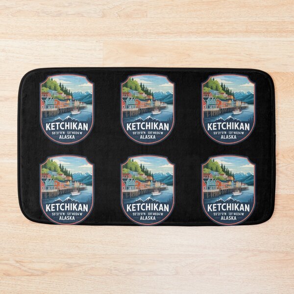 Item preview, Ketchikan Alaska Shield– Colorful Waterfront Travel Art with Coordinates designed and sold by VividOrganica.
