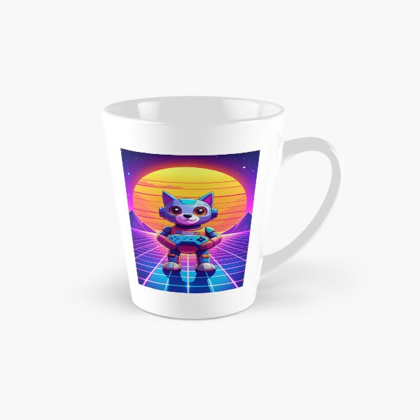 Item preview, Cyborg Cat Gamer in 80s Synthwave Grid Landscape designed and sold by takeng07.