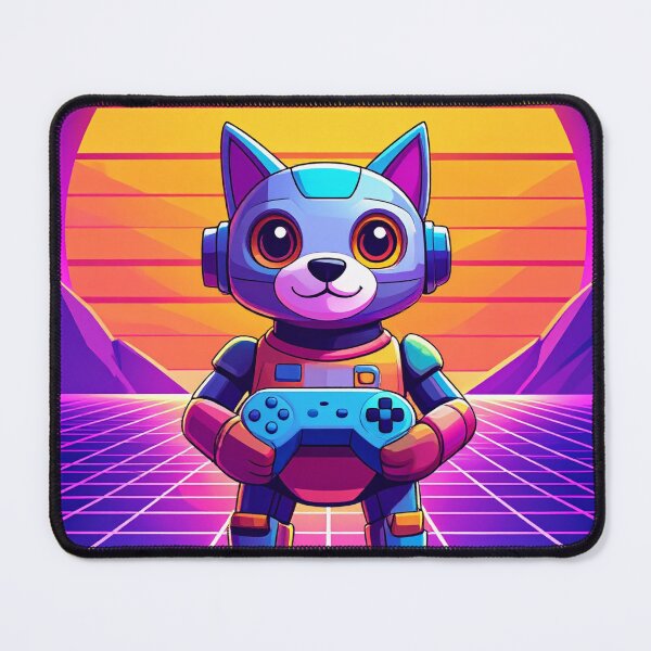 Item preview, Cyborg Cat Gamer in 80s Synthwave Grid Landscape designed and sold by takeng07.
