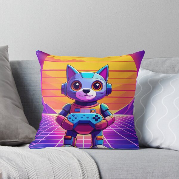 Item preview, Cyborg Cat Gamer in 80s Synthwave Grid Landscape designed and sold by takeng07.