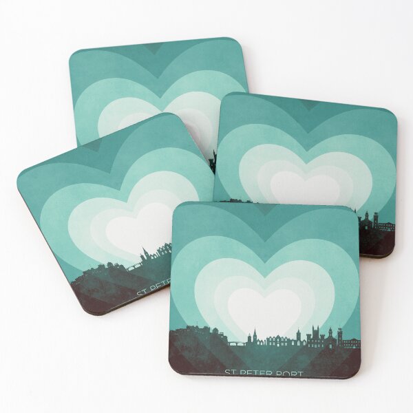 Item preview, St Peter Port Guernsey Channel Islands Skyline Hearts Teal designed and sold by ArtPrints.