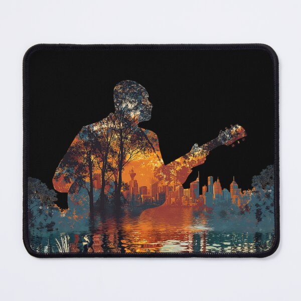 Item preview, Double Exposure Nature Guitar Player Art | Urban Forest Harmony designed and sold by CrunchyGoats.