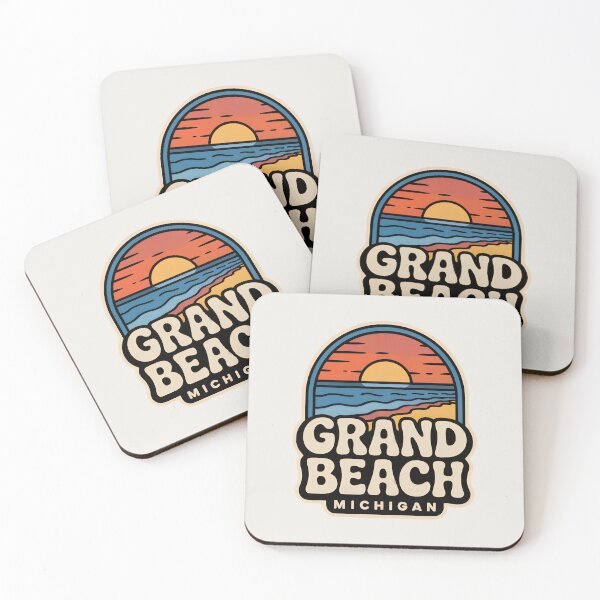 Item preview, Grand Beach Michigan Retro Sunset Beach Emblem designed and sold by TheOldMittenIllustrated.