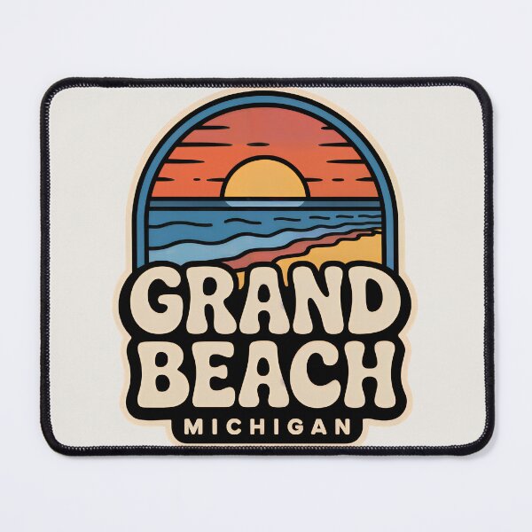 Item preview, Grand Beach Michigan Retro Sunset Beach Emblem designed and sold by TheOldMittenIllustrated.