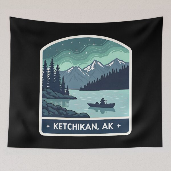 Artikelvorschau, Ketchikan, Alaska – Küstenfjord-Szene mit Nordlichtern entworfen und verkauft von VividOrganica.