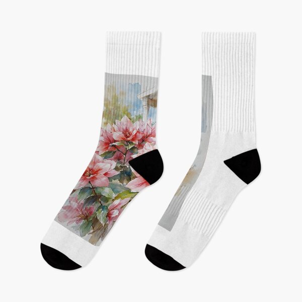 Item preview, Vibrant Azalea Pink Flowers by a Porch In Watercolors designed and sold by Oldetimemercan.