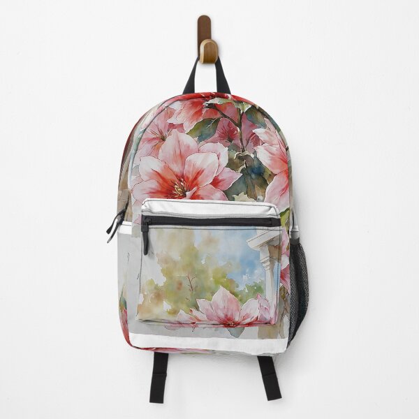 Item preview, Vibrant Azalea Pink Flowers by a Porch In Watercolors designed and sold by Oldetimemercan.