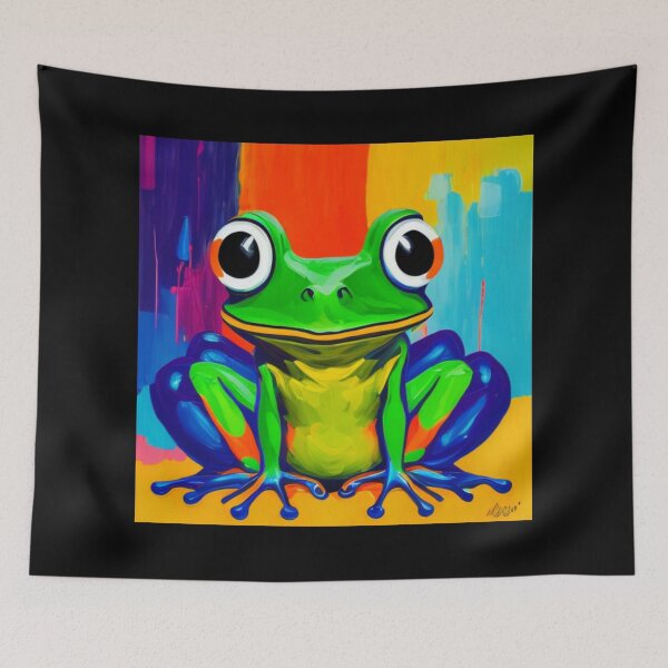 Item preview, Bright colourful frog with big eyes designed and sold by Henrybubbles400.