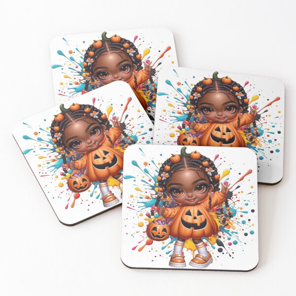 Item preview, Afro Baby Girl in Pumpkin Outfit – Halloween Magic designed and sold by Lulunza.
