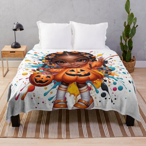 Item preview, Afro Baby Girl in Pumpkin Outfit – Halloween Magic designed and sold by Lulunza.