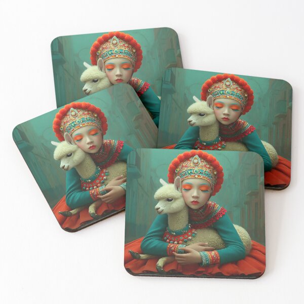 Item preview, Charming girl embracing a fluffy white llama designed and sold by Artessie.