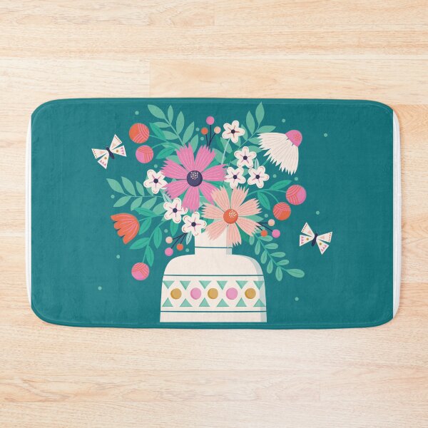 Item preview, Retro Floral Vase on Teal Background designed and sold by Jane Farnham.