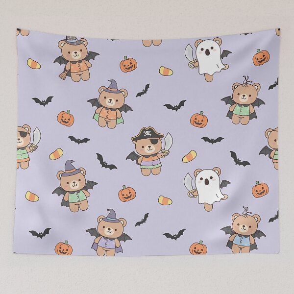 Item preview, Halloween Teddy Bear Pattern, Cute Bear Costume, Spooky Ghost Pumpkin, Kawaii Seamless Halloween Print, Pastel Halloween Design, Witch Pirate Teddy, Autumn Trick or Treat Bears designed and sold by ArtDesignTp.