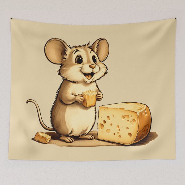 Item preview, Happy Mouse with Cheese Illustration | Mouse Art | Mouse Illustration | Mouse Lover | Cheese Lover designed and sold by UnhingedBird.