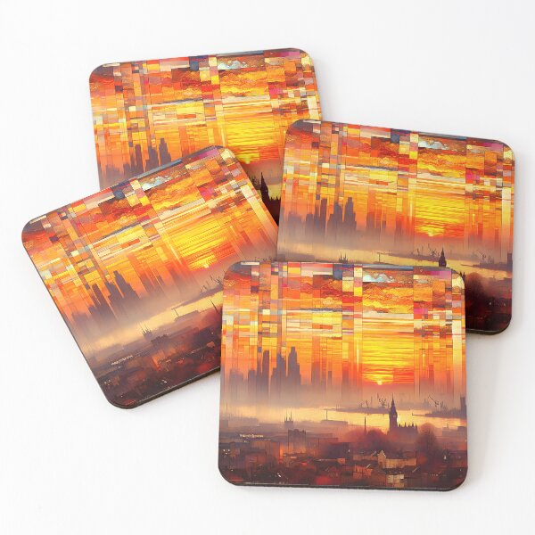 Item preview, Docklands Sunrise in Autumn | Geometric Cityscape Wall Art  designed and sold by Stoneflower-Art.