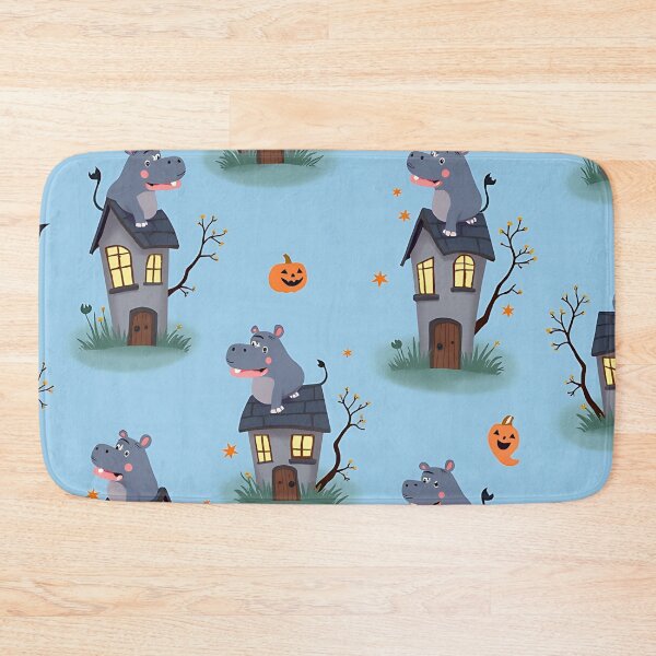Item preview, Halloween Hippo Pattern, Spooky Cute Hippo, Haunted House Design, Trick or Treat Animal Art, Kawaii Halloween Print designed and sold by ArtDesignTp.