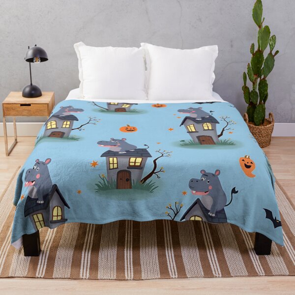 Item preview, Halloween Hippo Pattern, Spooky Cute Hippo, Haunted House Design, Trick or Treat Animal Art, Kawaii Halloween Print designed and sold by ArtDesignTp.