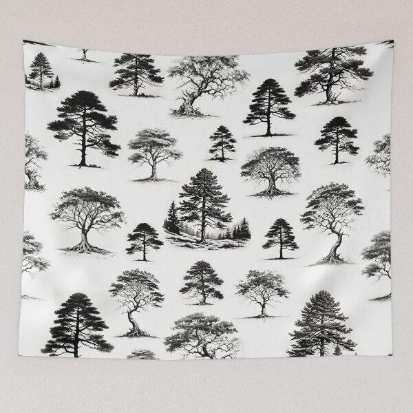 Item preview, Black and White Tree Motif Pattern | Monochromatic Pattern | Black and White Illustration designed and sold by UnhingedBird.