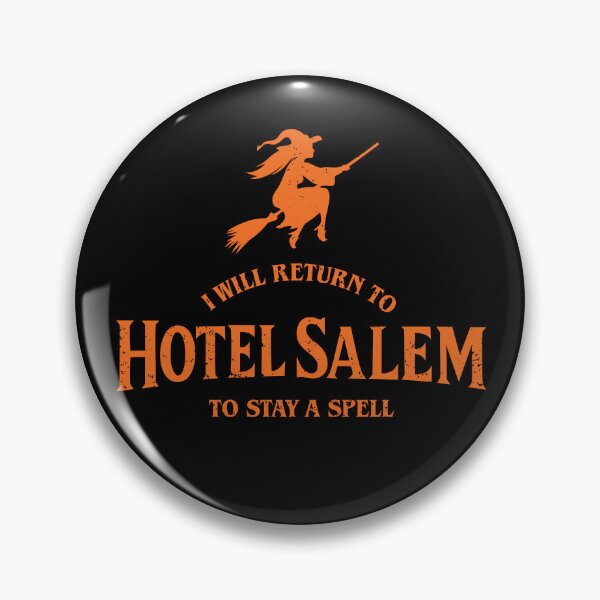 Artikelvorschau, Salem Hotel, ich werde zurückkehren, um einen Zauber zu bleiben, lustiges Halloween-Wortspiel entworfen und verkauft von LovedayDesigns.