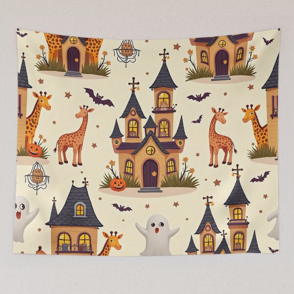 Item preview, Halloween Zoo Pattern, Haunted Castle, Cute Giraffe Design, Spooky Animal Illustration, Trick or Treat Art designed and sold by ArtDesignTp.