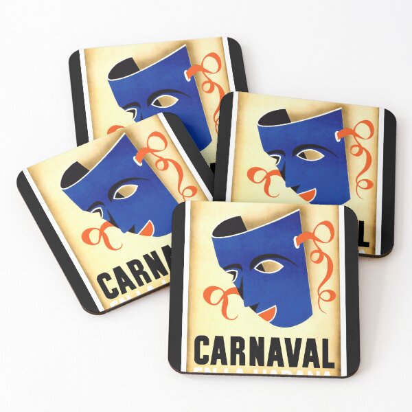 Item preview, Vintage Art Deco Poster | Carnival in Havana 1941 | Bold Blue Mask & Red Ribbons | Cuban Culture  History Wall Art designed and sold by artofuniverse.