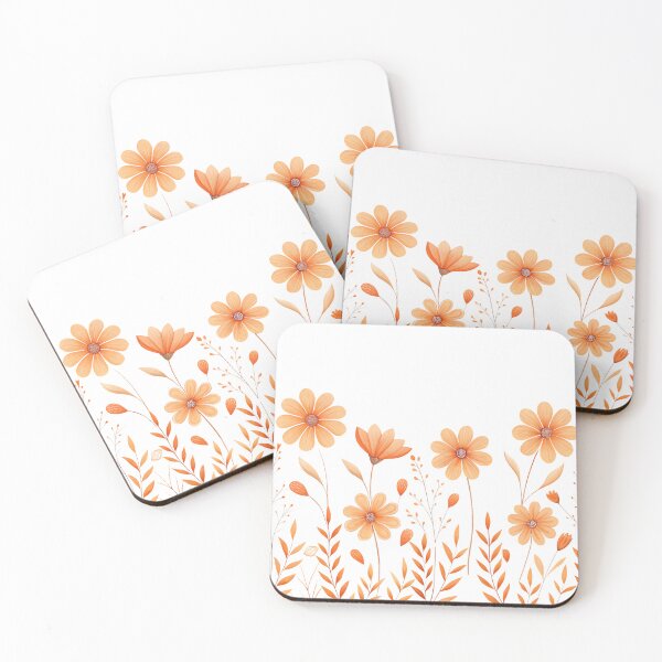 Item preview, Orange Floral Border Art With Peach-Orange Flowers And Delicate Stems On Black Background designed and sold by AuroraPublishing.