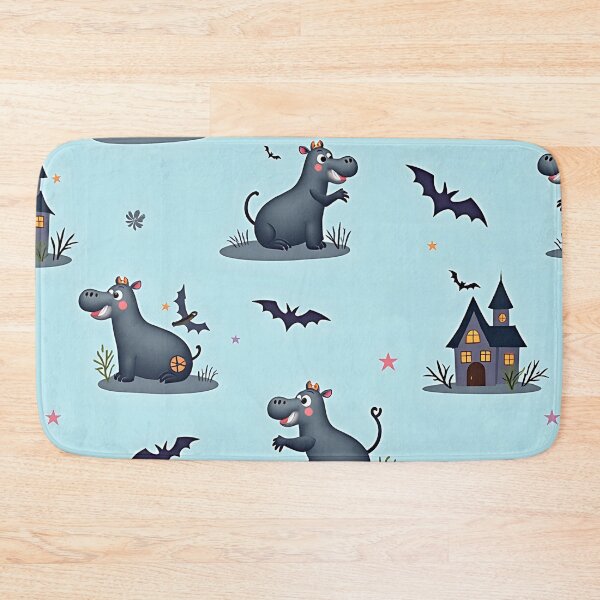 Item preview, Halloween Hippo Pattern, Cute Hippo with Bats, Spooky Haunted House, Kawaii Animal Trick or Treat, Funny Halloween Hippo Design designed and sold by ArtDesignTp.