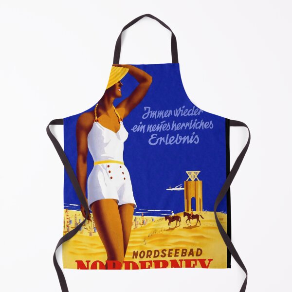 Item preview, Vintage Norderney Travel Poster | Art Deco Beach Scene | Elegant Woman in Swimsuit & Yellow Hat | German Coastal Artwork designed and sold by artofuniverse.