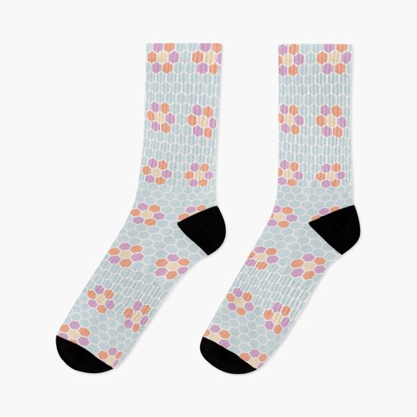 Item preview, Rainbow Flowers in Honeycomb Tiles, Retro Style Design designed and sold by Angela Dow.