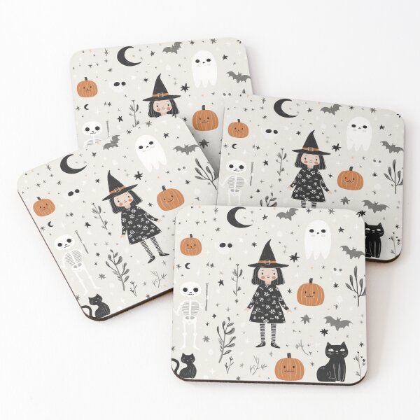 Item preview, Witch Black Cats Skeleton Bats Halloween Ghost Pattern designed and sold by GrinGalore.
