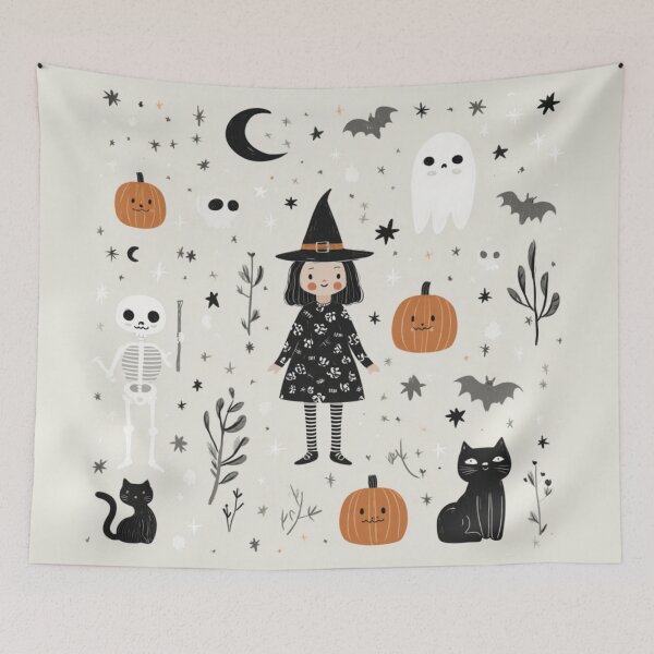 Item preview, Witch Black Cats Skeleton Bats Halloween Ghost Pattern designed and sold by GrinGalore.