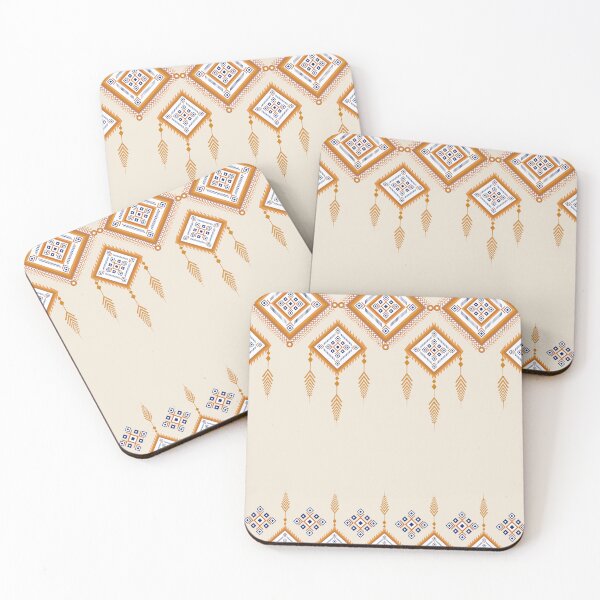 Item preview, Royal Amber Blue Tribal Border Pattern on Beige Background.  designed and sold by KiratiTra Designs.